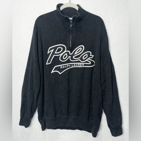 Polo Ralph Lauren Varsity Script Knit Half Zip Pullover Cotton Rib Knit Sweater - Picture 2 of 7